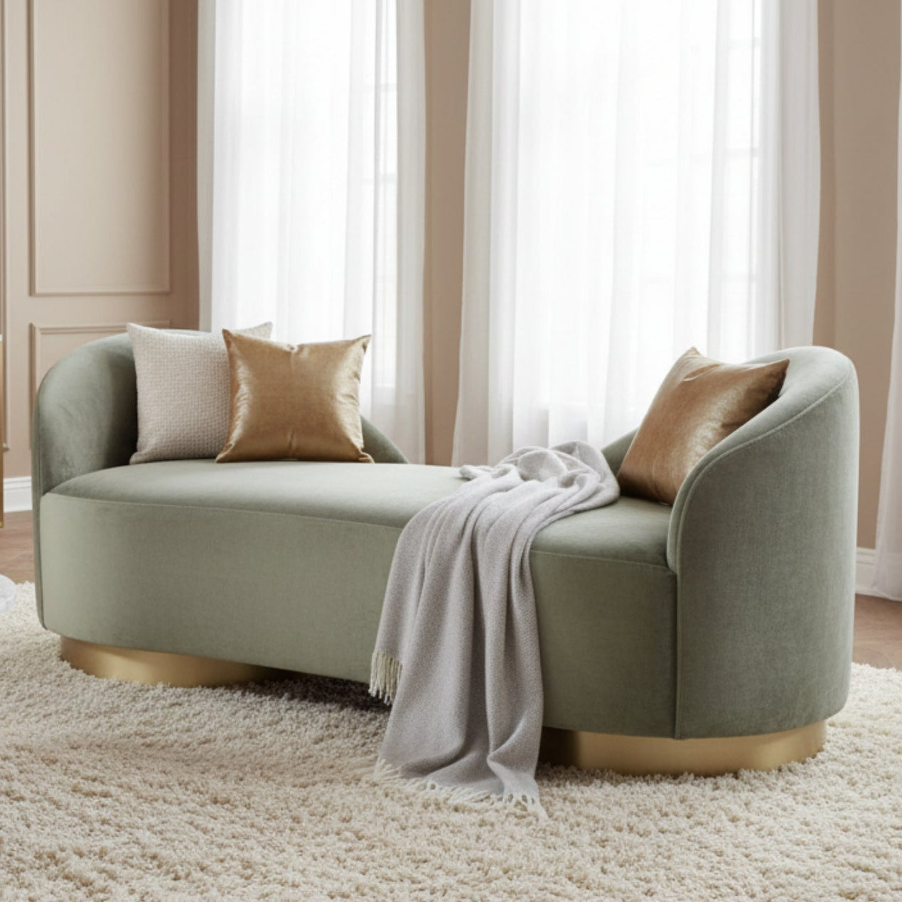 Arteriors Selene Sage Performance Velvet Chaise