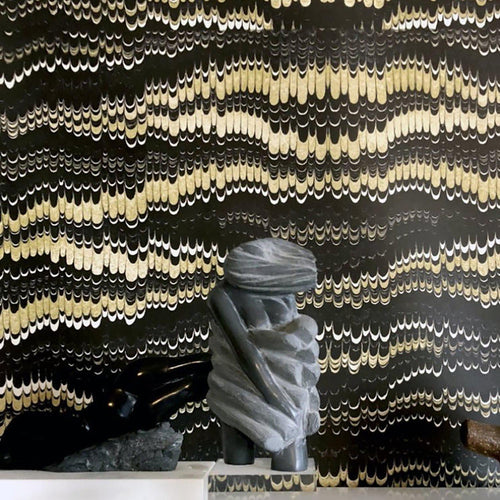 Mitchell Black Golden Feather Wallpaper