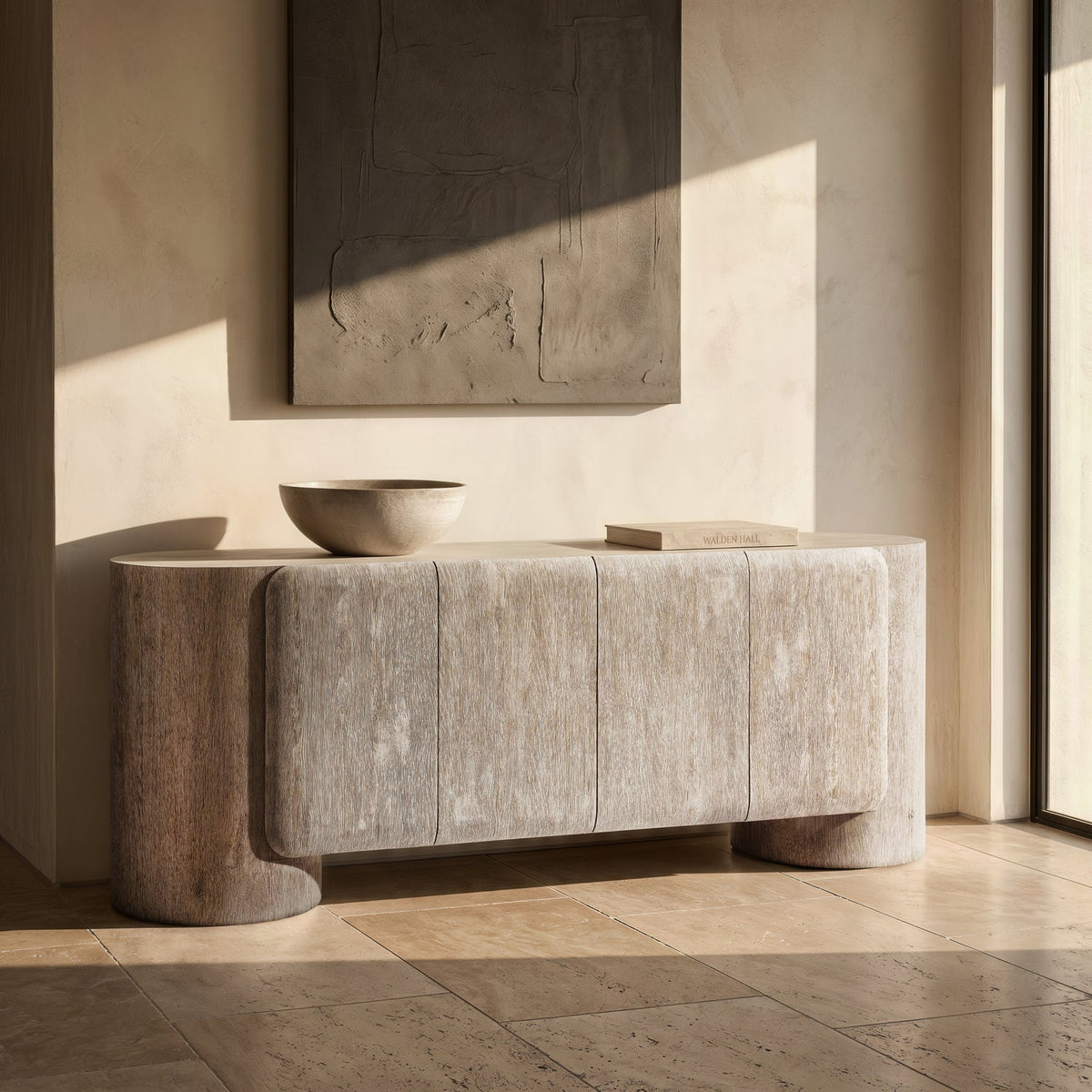 Bernhardt Interiors Darrow Entertainment Credenza in Beige/Tan, styled room scene