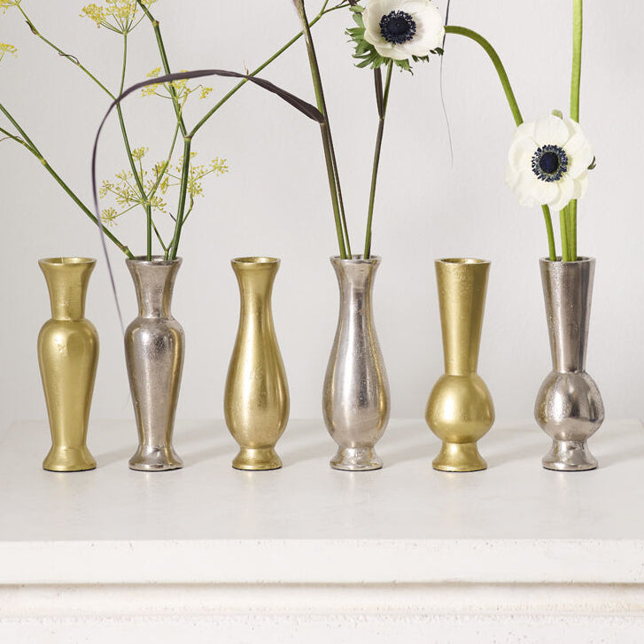Henna Budvase Set of 3, gold or silver metal budvase set of 3