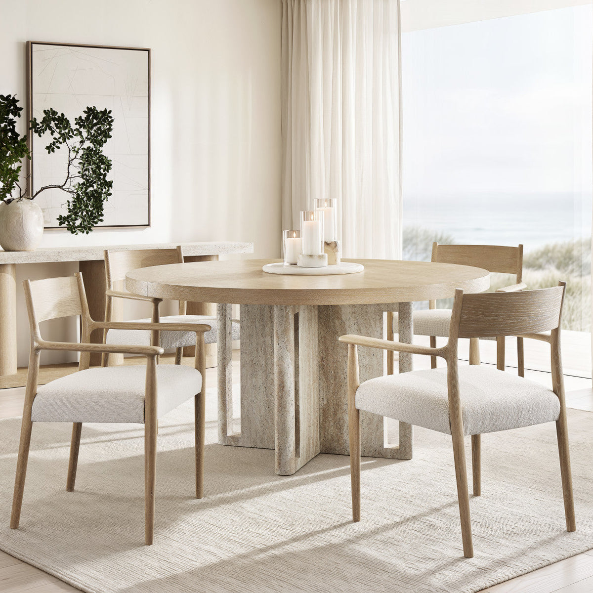 Bernhardt Asana Open Back Arm Chair in Tan, styled room scene