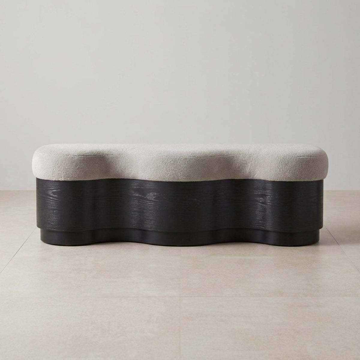 Savoy Beige Velour Fur Fabric Upholstered Bench