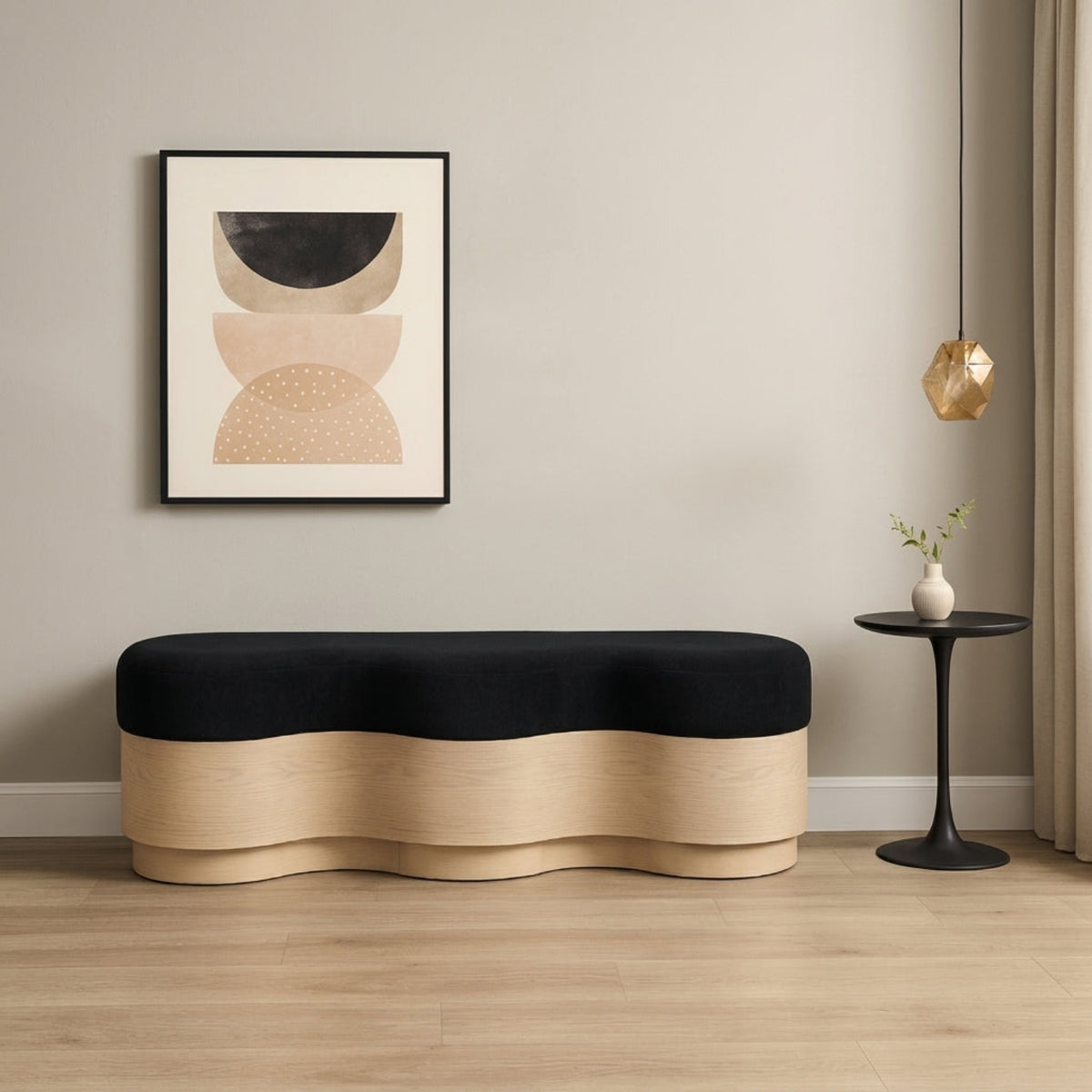 Savoy Black Velour Fur Fabric Upholstered Bench