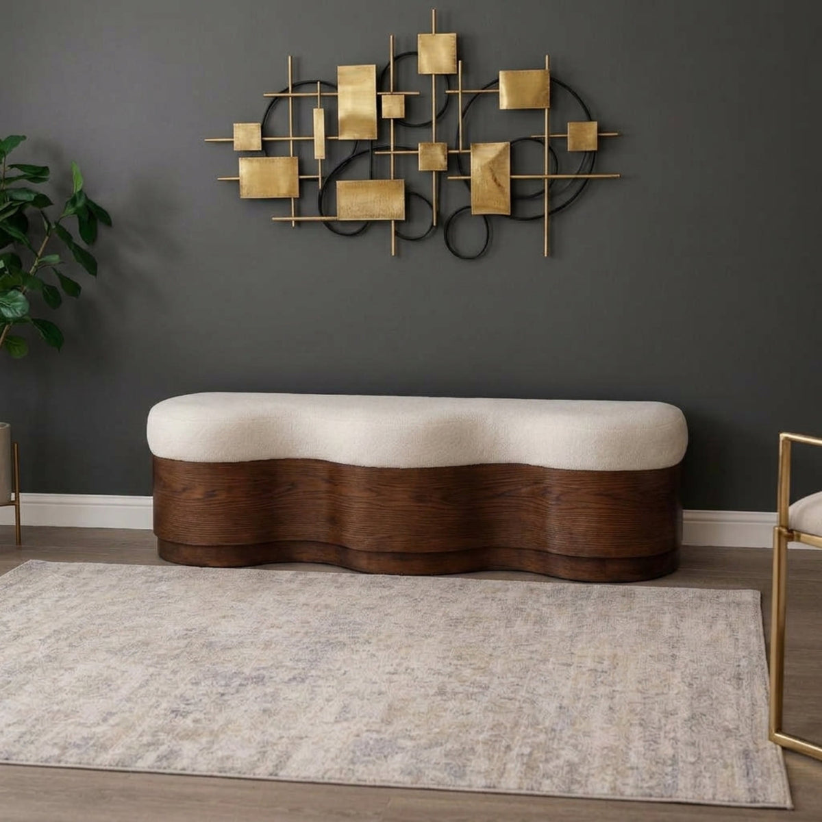 Savoy Beige Velour Fur Fabric Upholstered Bench