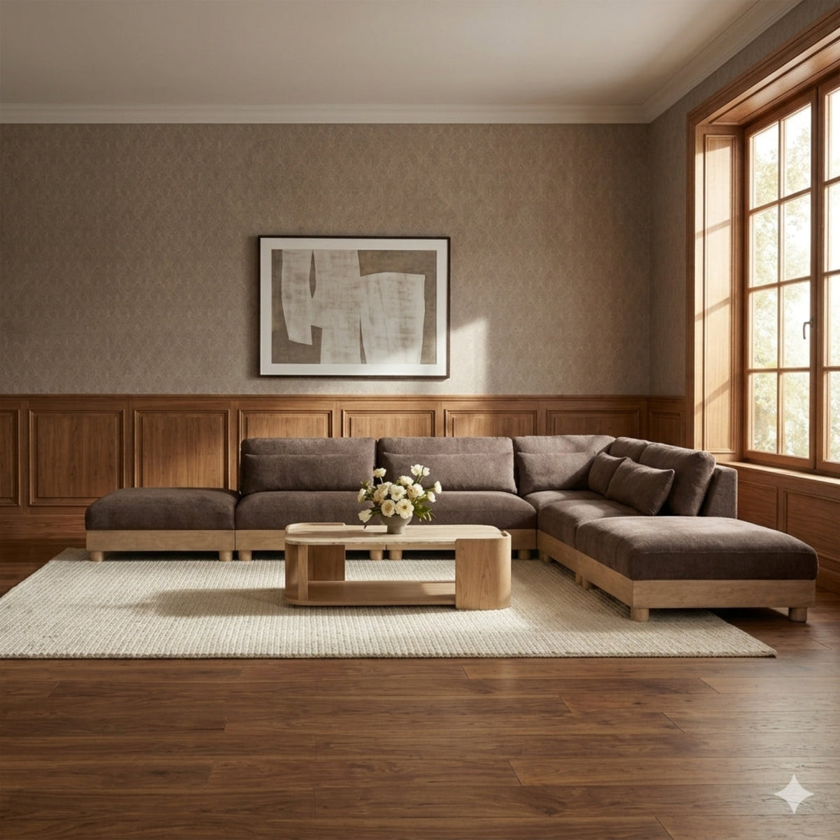Turin 160in Brown Chenille Fabric Upholstered 6 Piece Modular Sectional Sofa