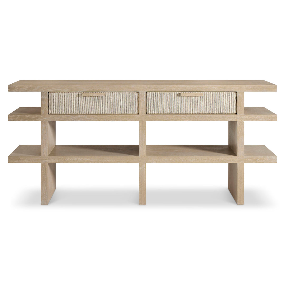 Bernhardt Living Asana Console Table in Tan, angled three-quarter view