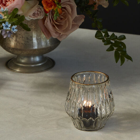 Katherine Votive Candle Holder Set of 4, gold-rimmed textured glass votive set of 4