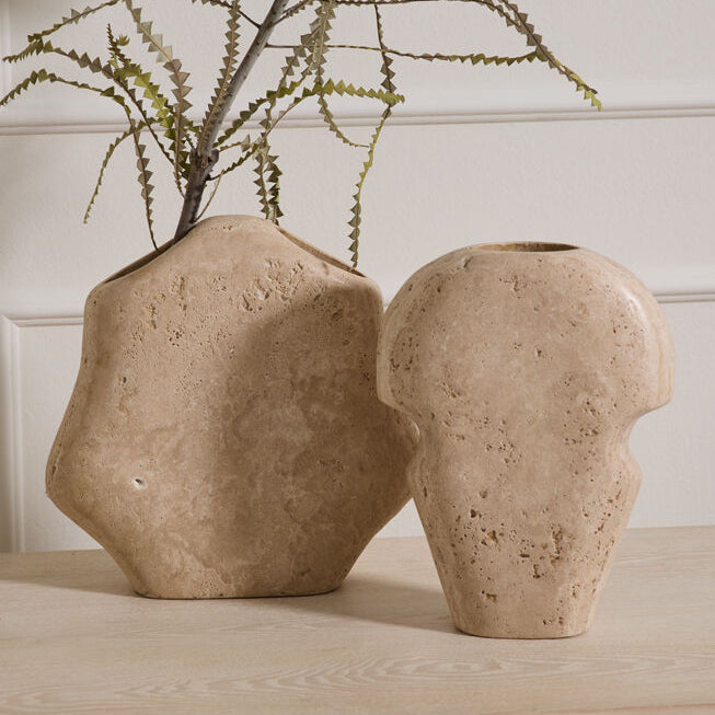 Klimt Stone Vase, brown travertine marble vase