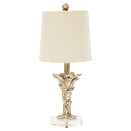 Old World Design Flower Distressed Gray & Gold Mini Table Lamp