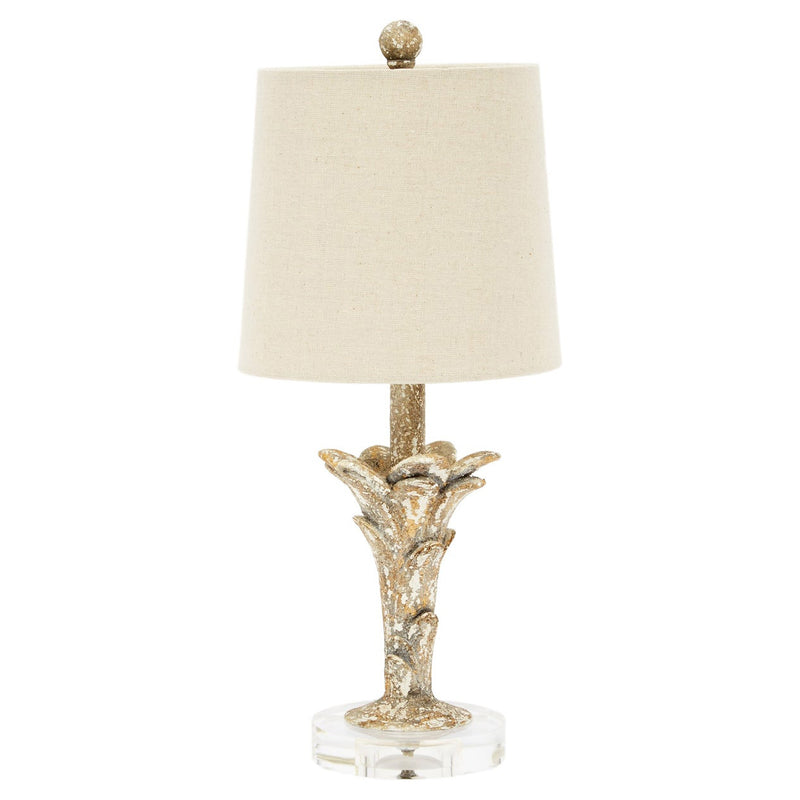 Old World Design Flower Distressed Gray & Gold Mini Table Lamp