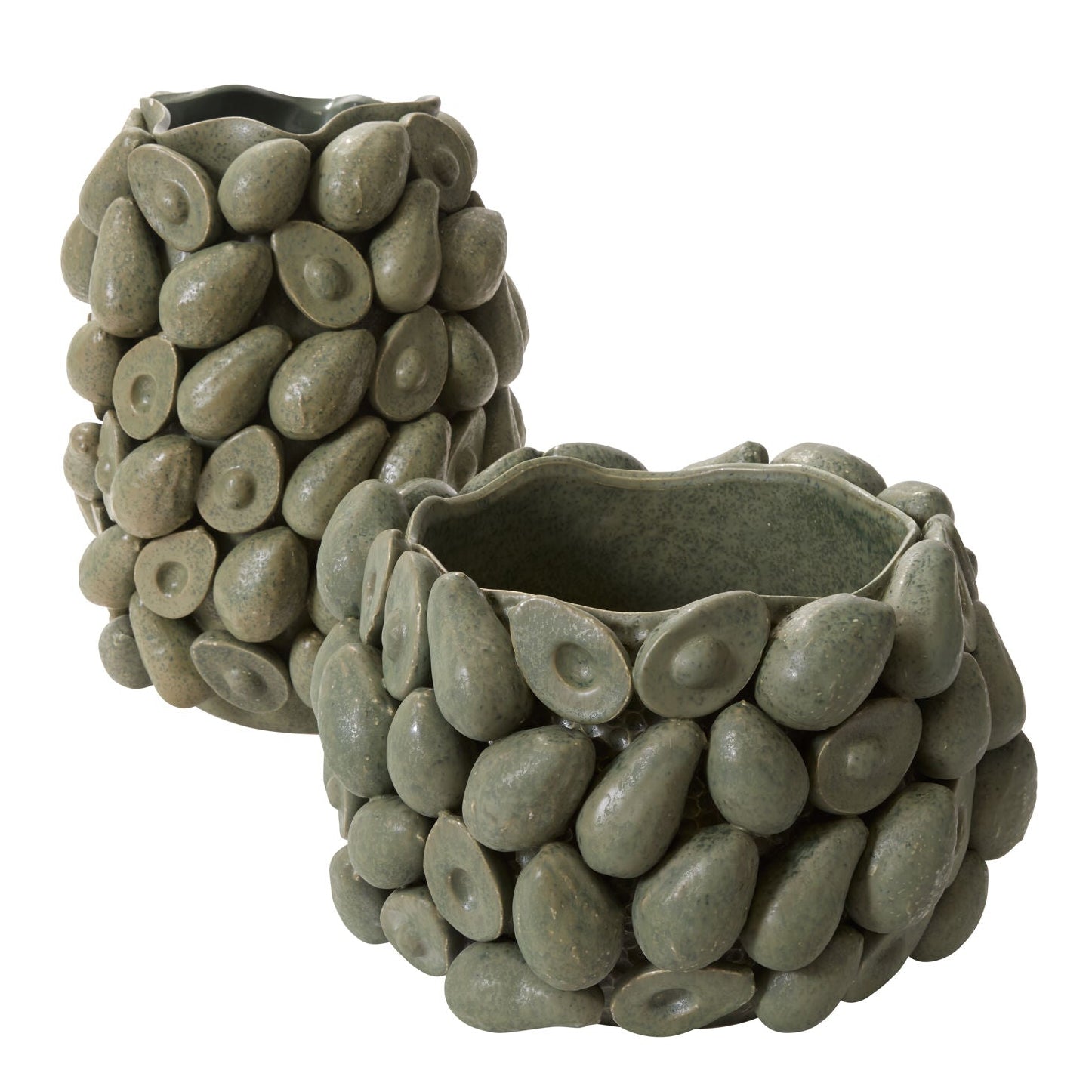 Layered Avocado Vessel styled view, dark green ceramic avocado vessel