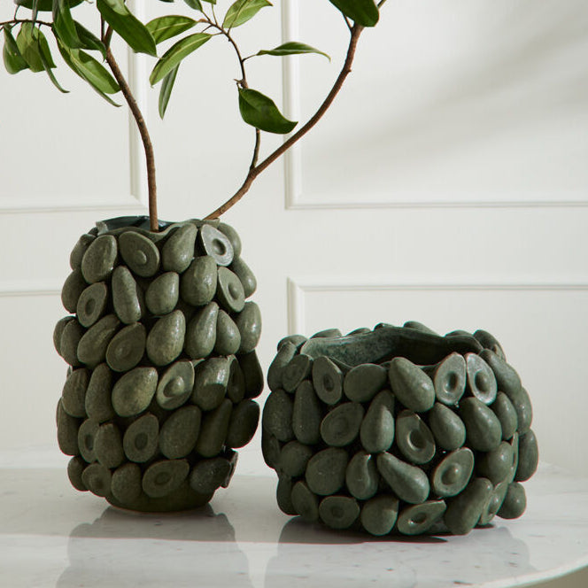 Layered Avocado Vessel, dark green ceramic avocado vessel