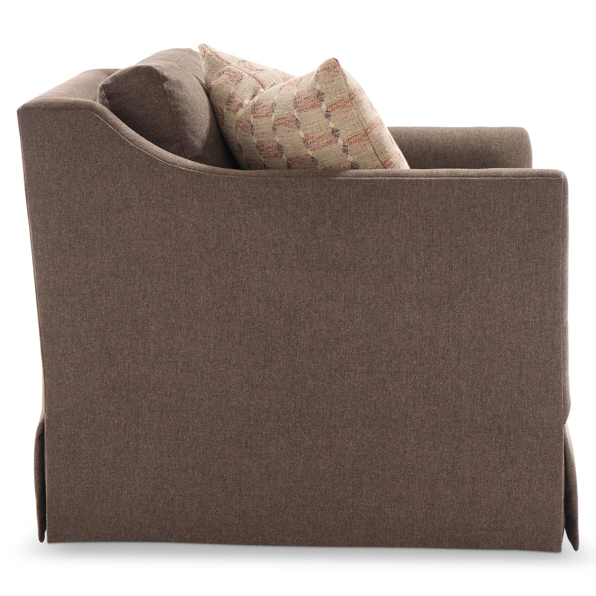 Bernhardt Living Langley Fabric Swivel Chair in Brown, side profile