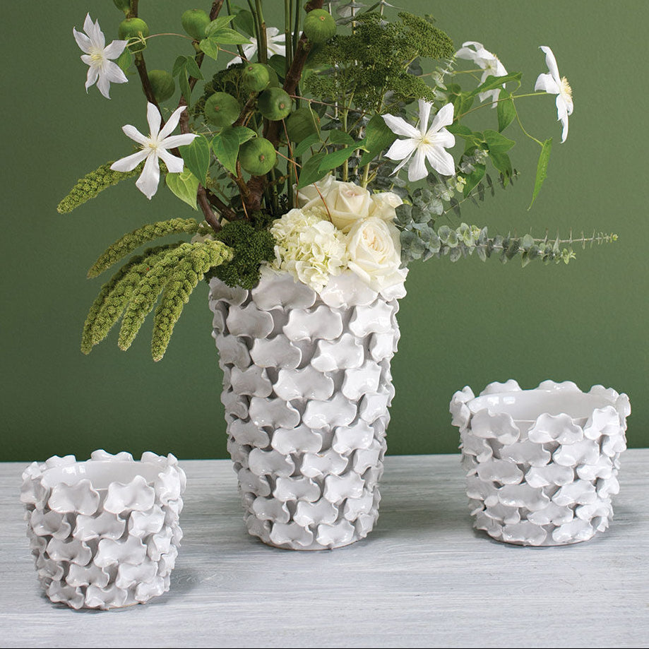 Mandy Pot styled view, white ceramic planter