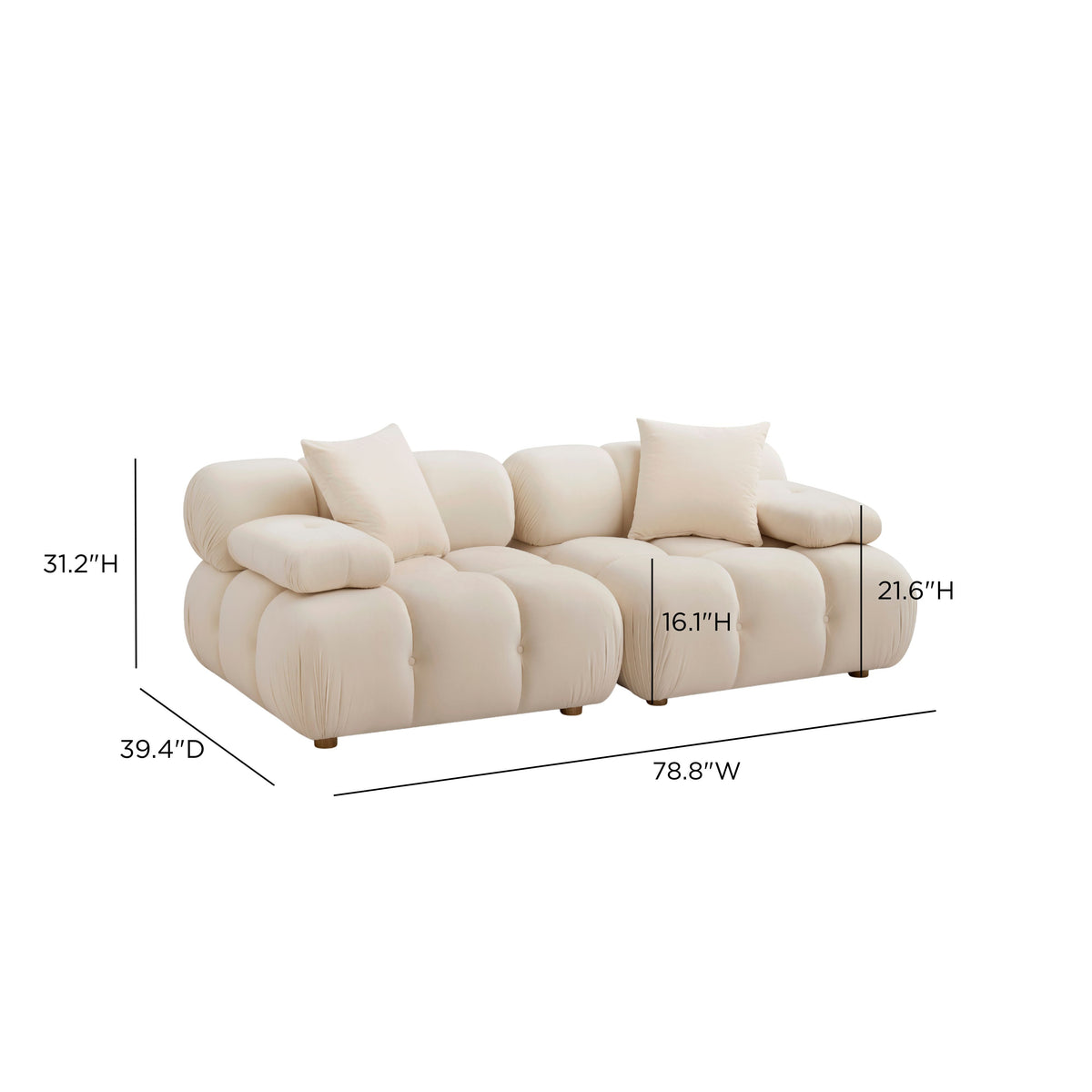 TOV Furniture Calliope Off White 79in Modular Loveseat