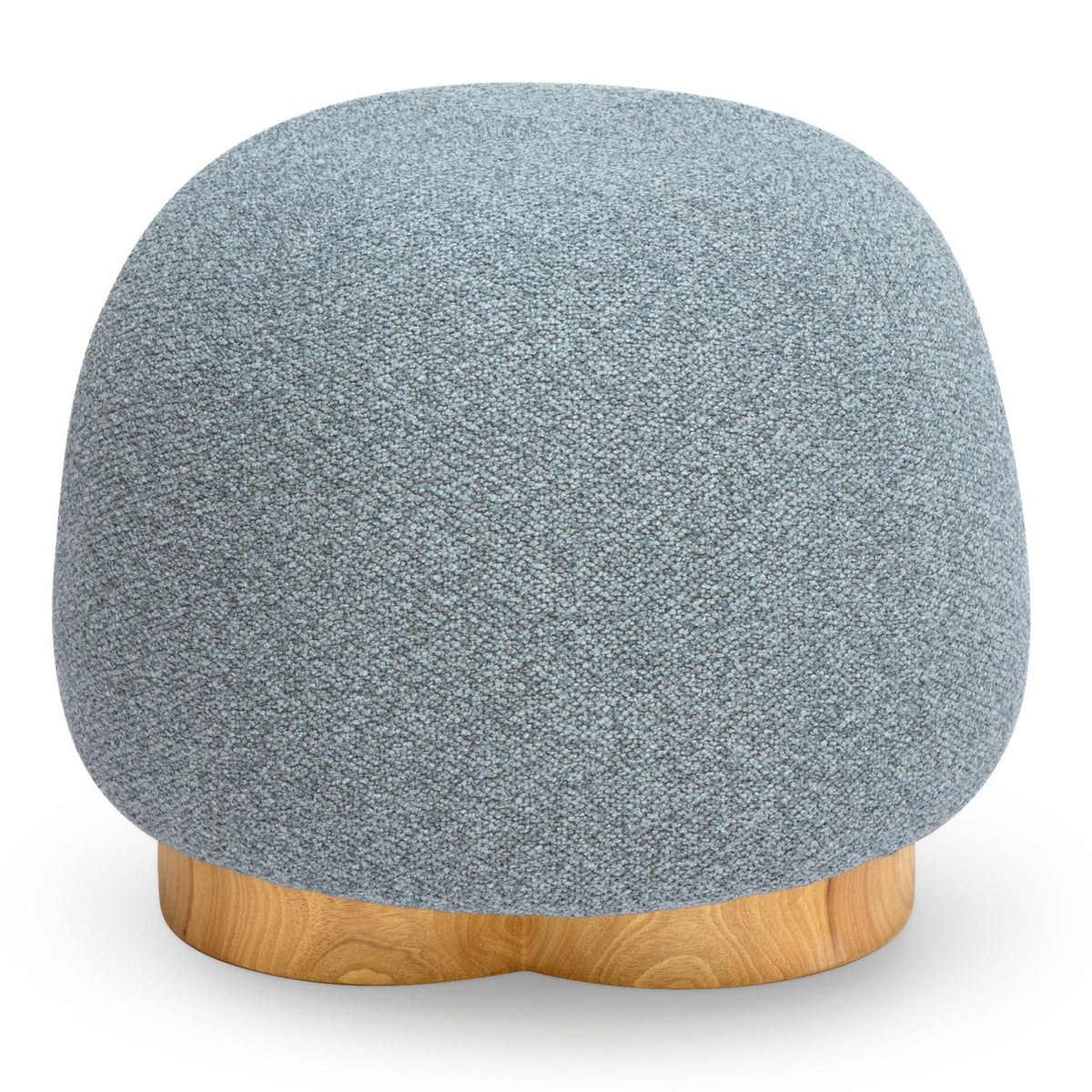 TOV Furniture Oopa Swivel Ottoman in blue boucle on a wood base, primary product view