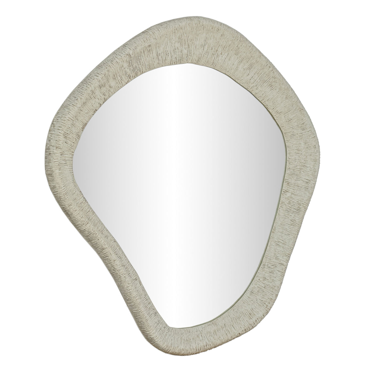 TOV Furniture Orpheus Ribbed Faux Stone Wall Mirror in antique white fiberglass, primary product view