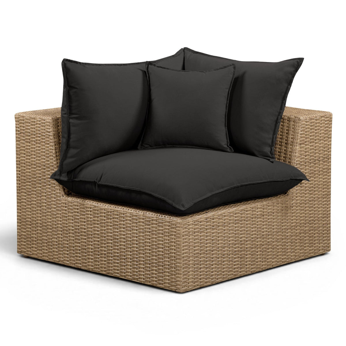 TOV Furniture Cali Black Performance Wicker Outdoor Corner Chair in black wicker, primary product view
