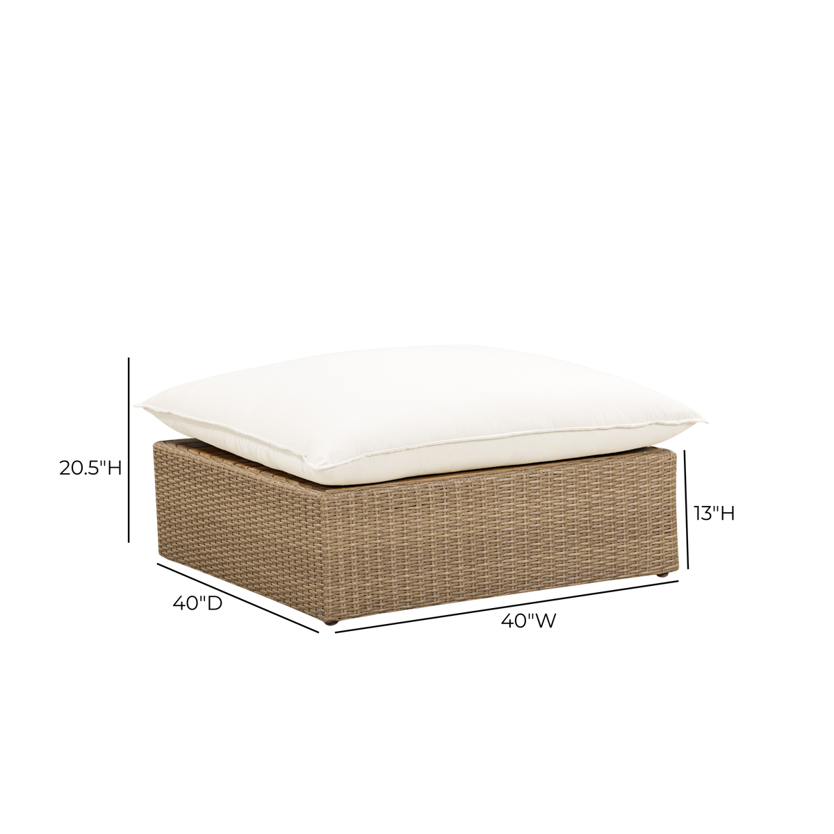 TOV Furniture Cali Cream Performance Wicker Outdoor Ottoman