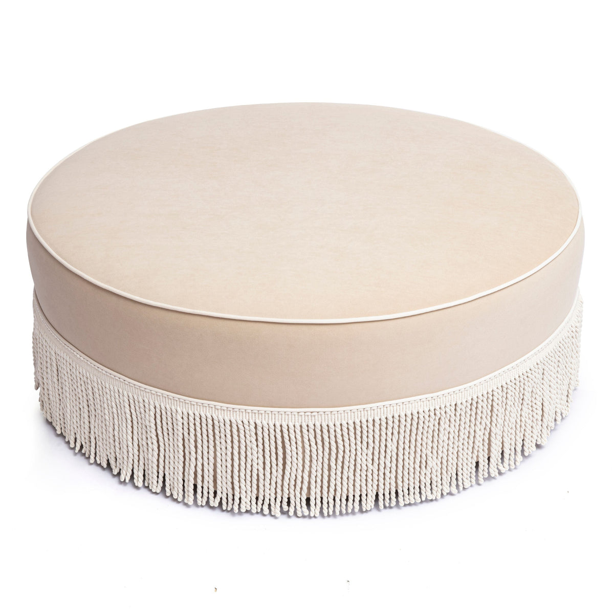 TOV Furniture Tassy Tan Tasseled Round Ottoman