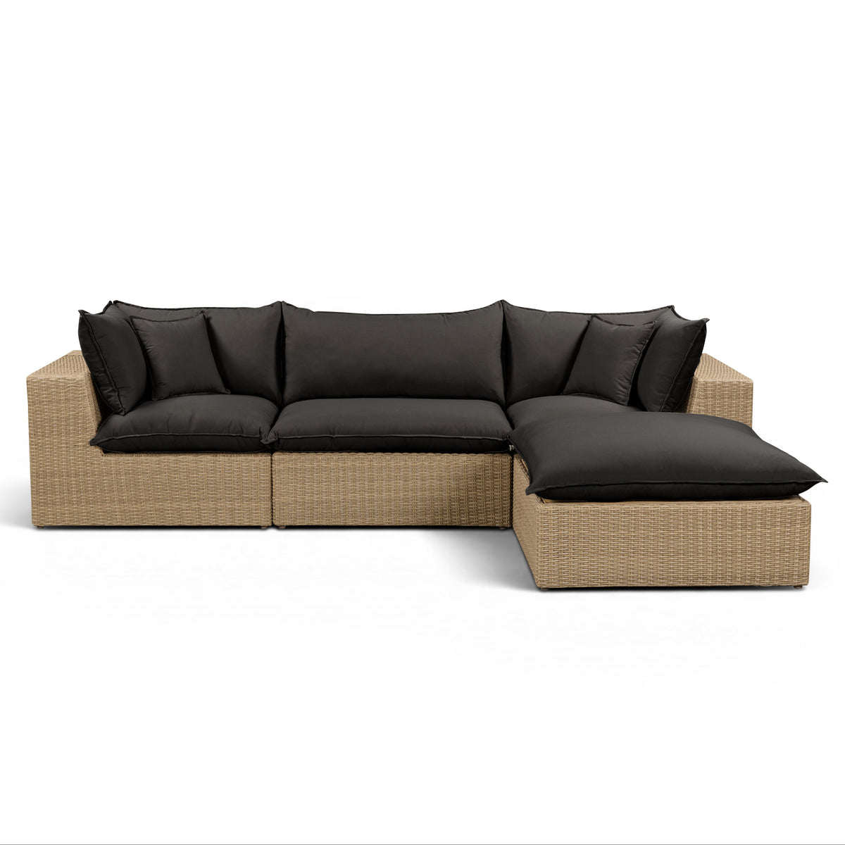 TOV Furniture Cali Black Performance Wicker 4-Piece Outdoor Sectional Sofa in black performance wicker, primary product view