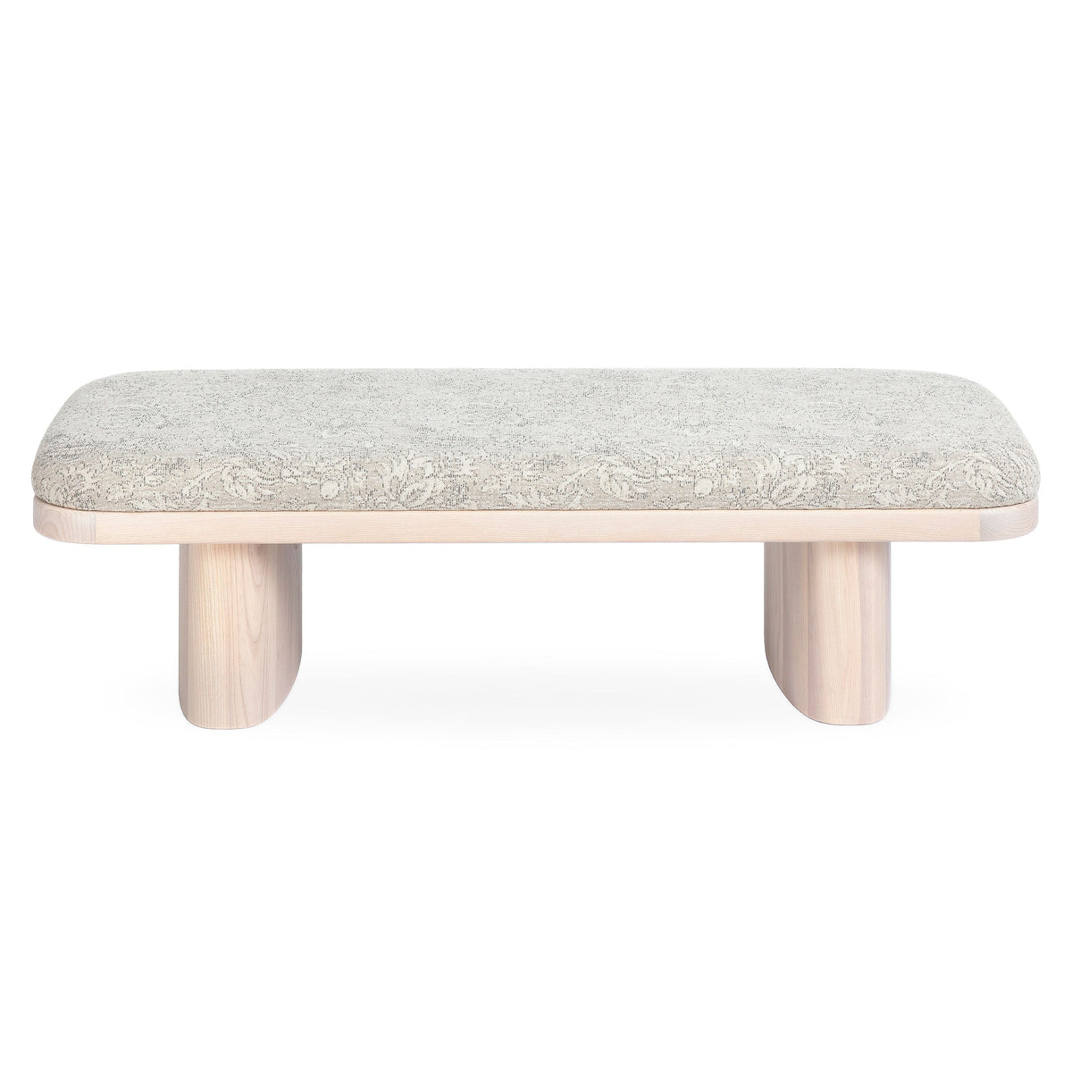 TOV Furniture Ollie Upholstered Bench in neutral floral jacquard, primary product view