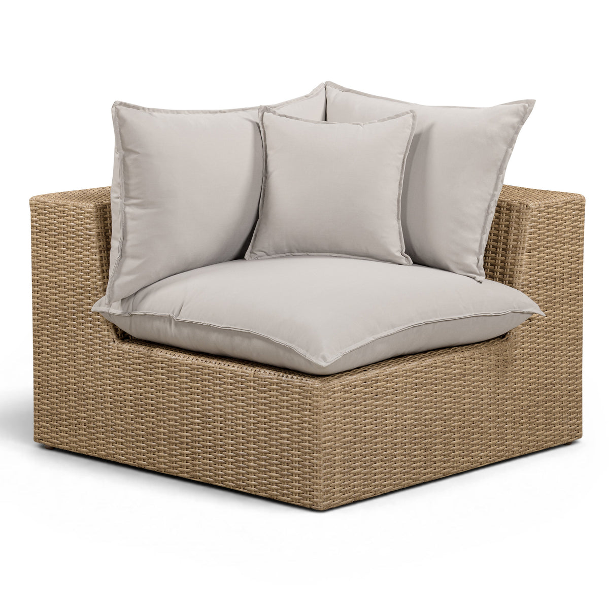 TOV Furniture Cali Gray Performance & Wicker Outdoor Corner Chair in gray wicker, primary product view