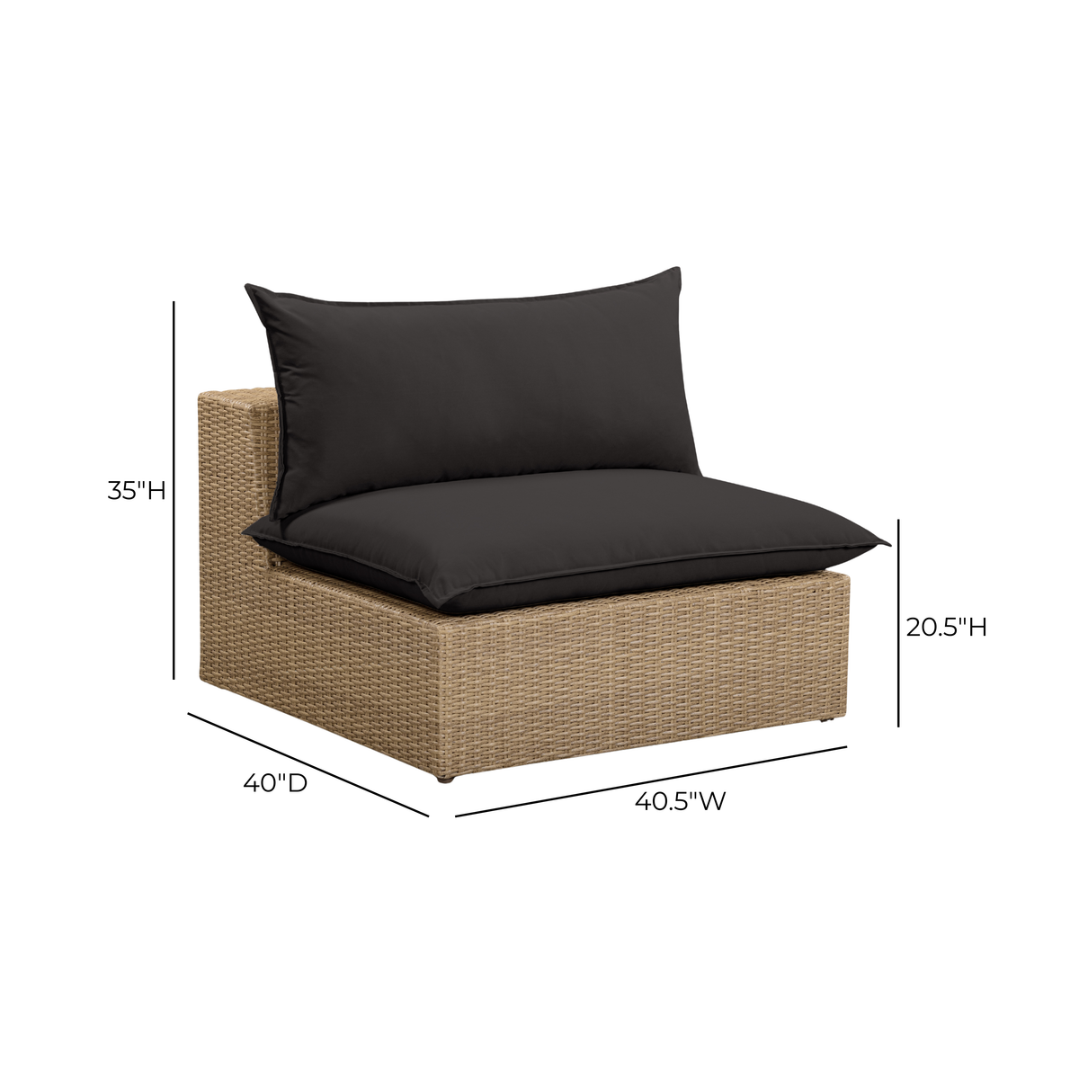 TOV Furniture Cali Black Performance Wicker Outdoor Armless Chair