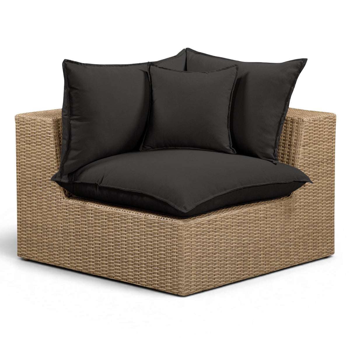 TOV Furniture Cali Black Performance Wicker Outdoor Corner Chair in black wicker, primary product view