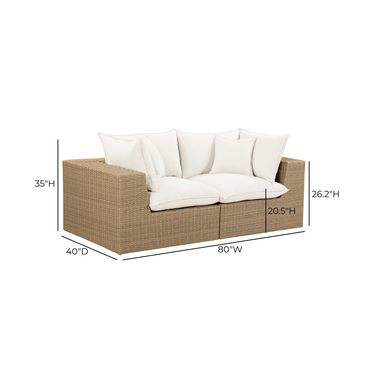 TOV Furniture Cali Cream 80in Performance Wicker Outdoor Loveseat