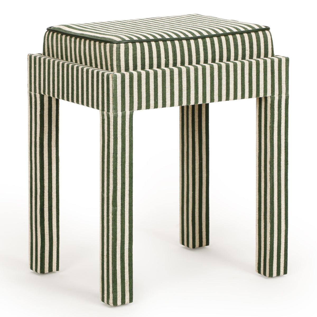 TOV Furniture Kora Green Cotton Jute Accent Stool in green striped cotton jute, primary product view