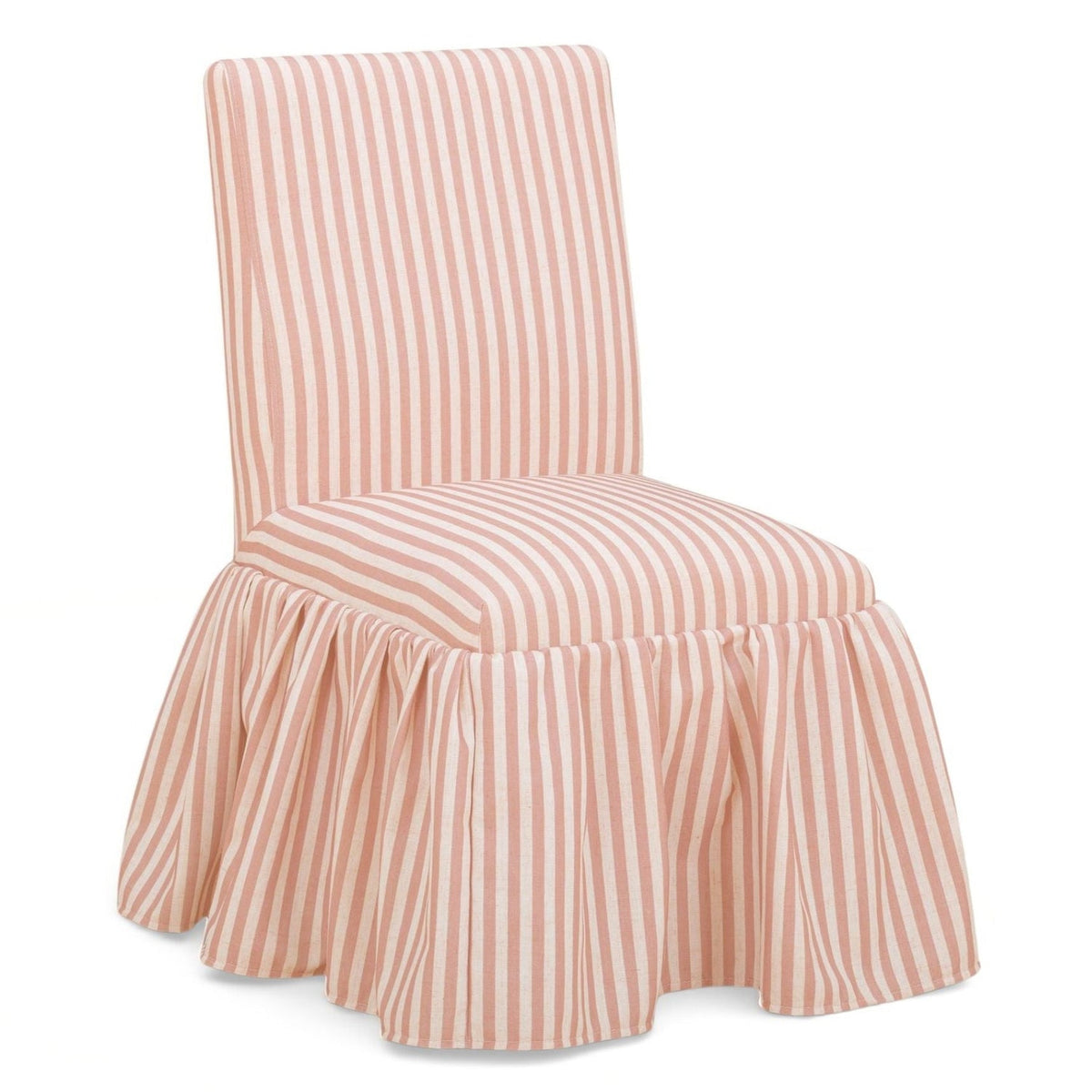 TOV Furniture Gertrude Pink Striped Performance Linen Skirted Dining Chair in pink striped linen, primary product view