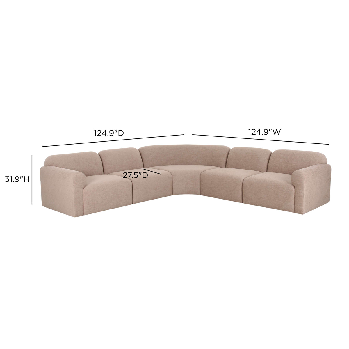 TOV Furniture Gorge Tan 5-Piece Modular Corner Sectional Sofa