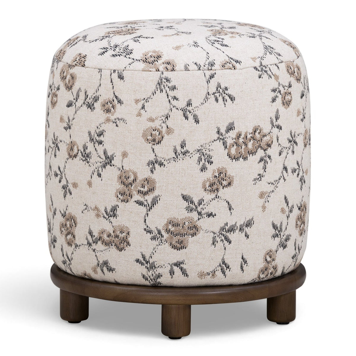 TOV Furniture Bisou Beige Floral Performance Jacquard Ottoman in beige floral performance jacquard, primary product view