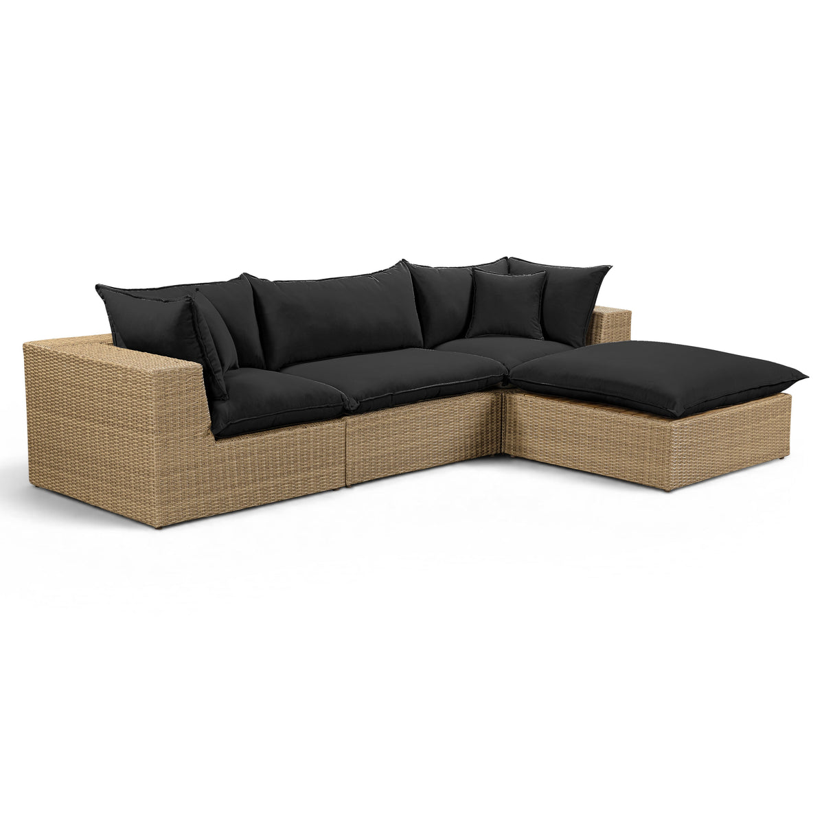 TOV Furniture Cali Black Performance Wicker 4-Piece Outdoor Sectional Sofa