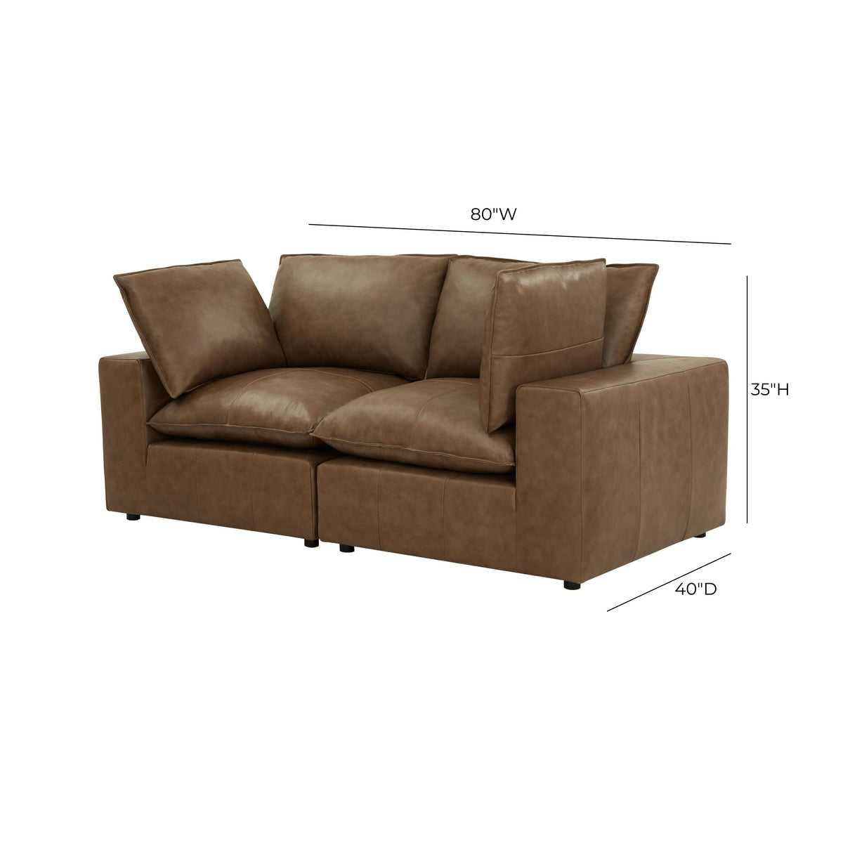 TOV Furniture Cali Brown Leather 80in Modular Loveseat