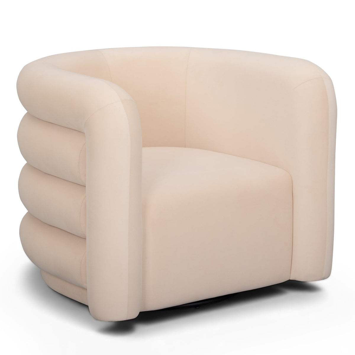 TOV Furniture Curves Peach Performance Velvet Swivel Chair in peach velvet, primary product view