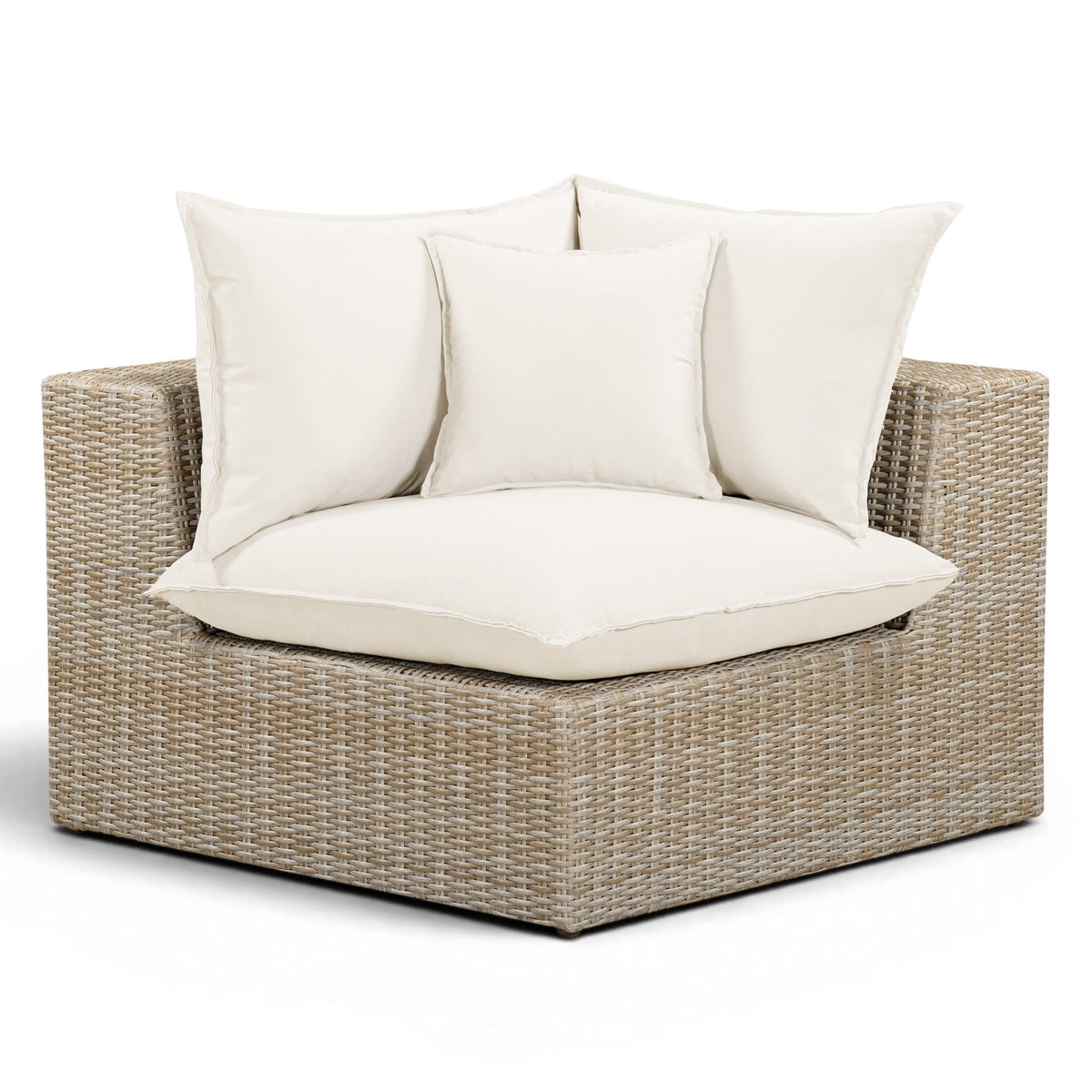 TOV Furniture Cali Cream Performance Wicker Outdoor Corner Chair in cream wicker, primary product view