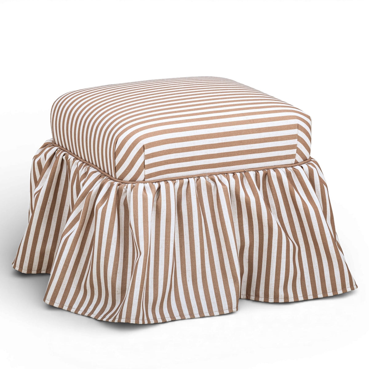 TOV Furniture Gertrude Brown Striped Performance Linen Skirted Ottoman
