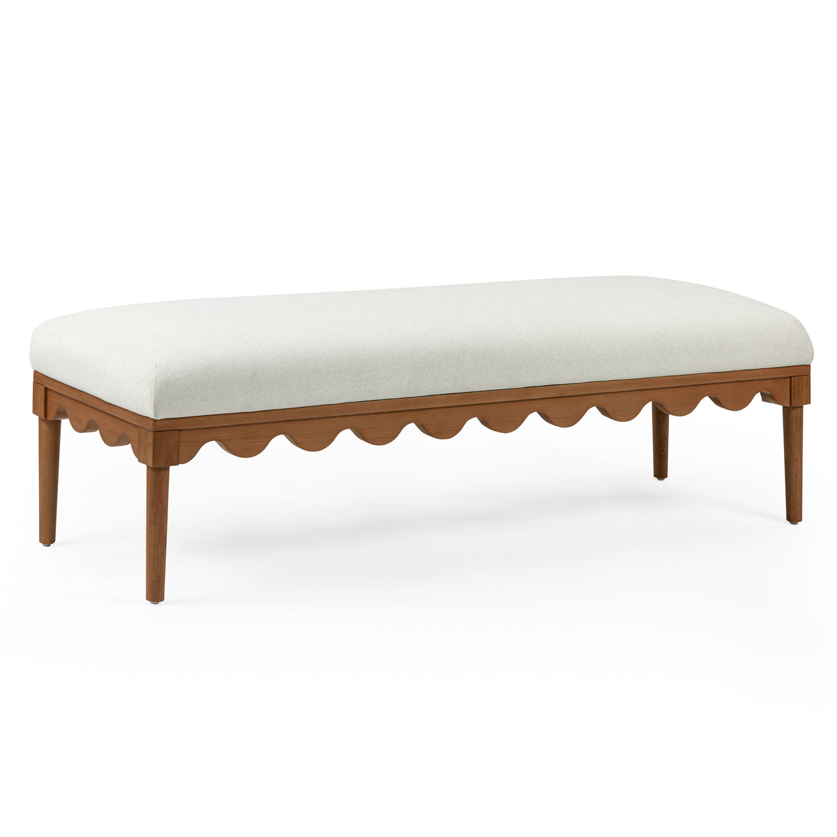 TOV Furniture Oodle 56.5" Performance Vegan Mohair Bench in cream faux mohair, primary product view