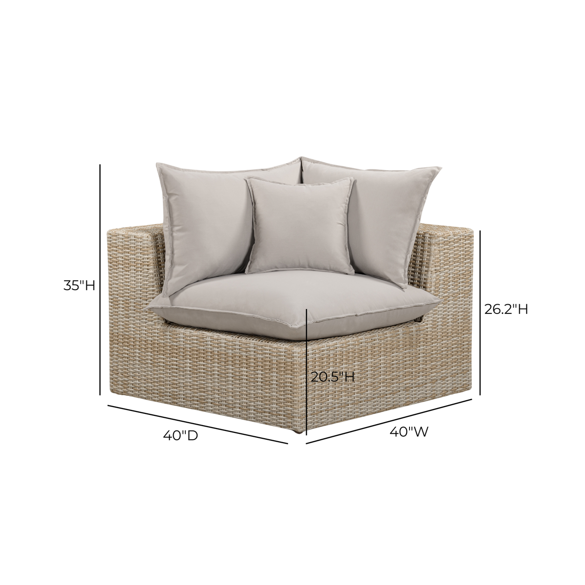 TOV Furniture Cali Gray Performance Wicker Outdoor Corner Chair