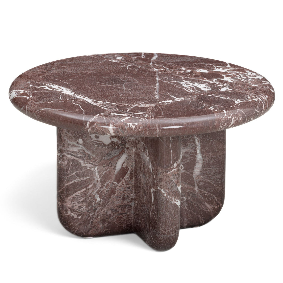 TOV Furniture Juju Faux Marble Round Coffee Table in red Levanto marble finish, primary view