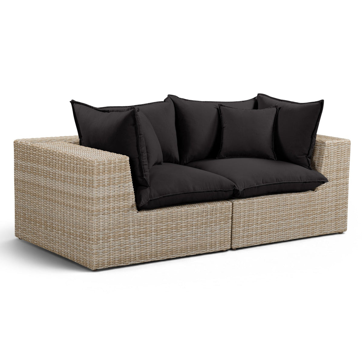 TOV Furniture Cali Black 80in Performance Wicker Outdoor Loveseat in black performance wicker, primary product view