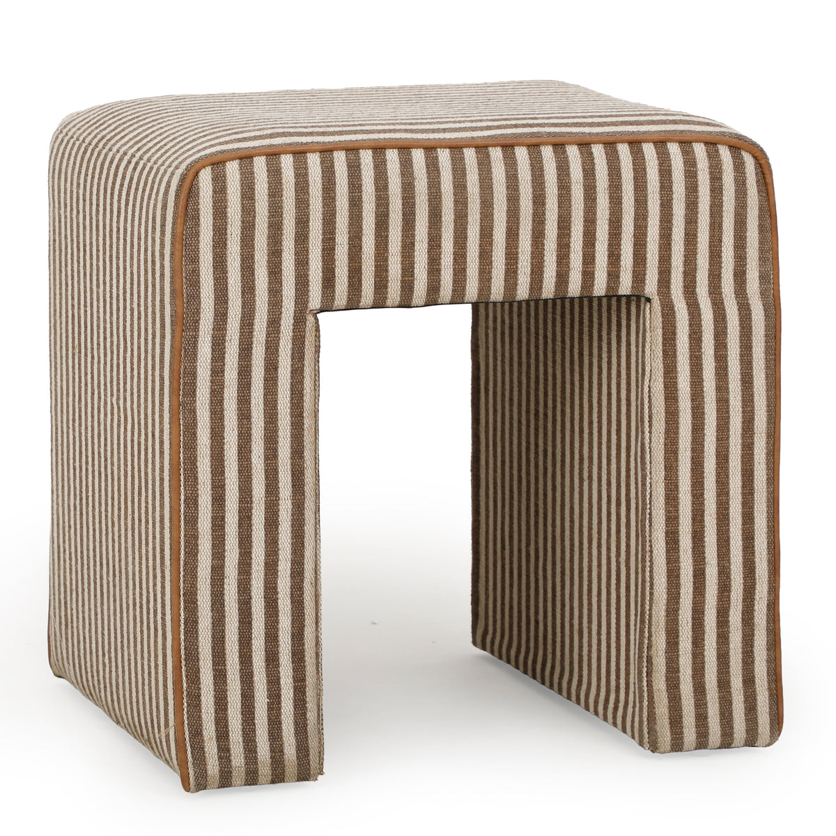 TOV Furniture Byron Brown Square Cotton Jute Ottoman in striped brown cotton-jute, primary product view