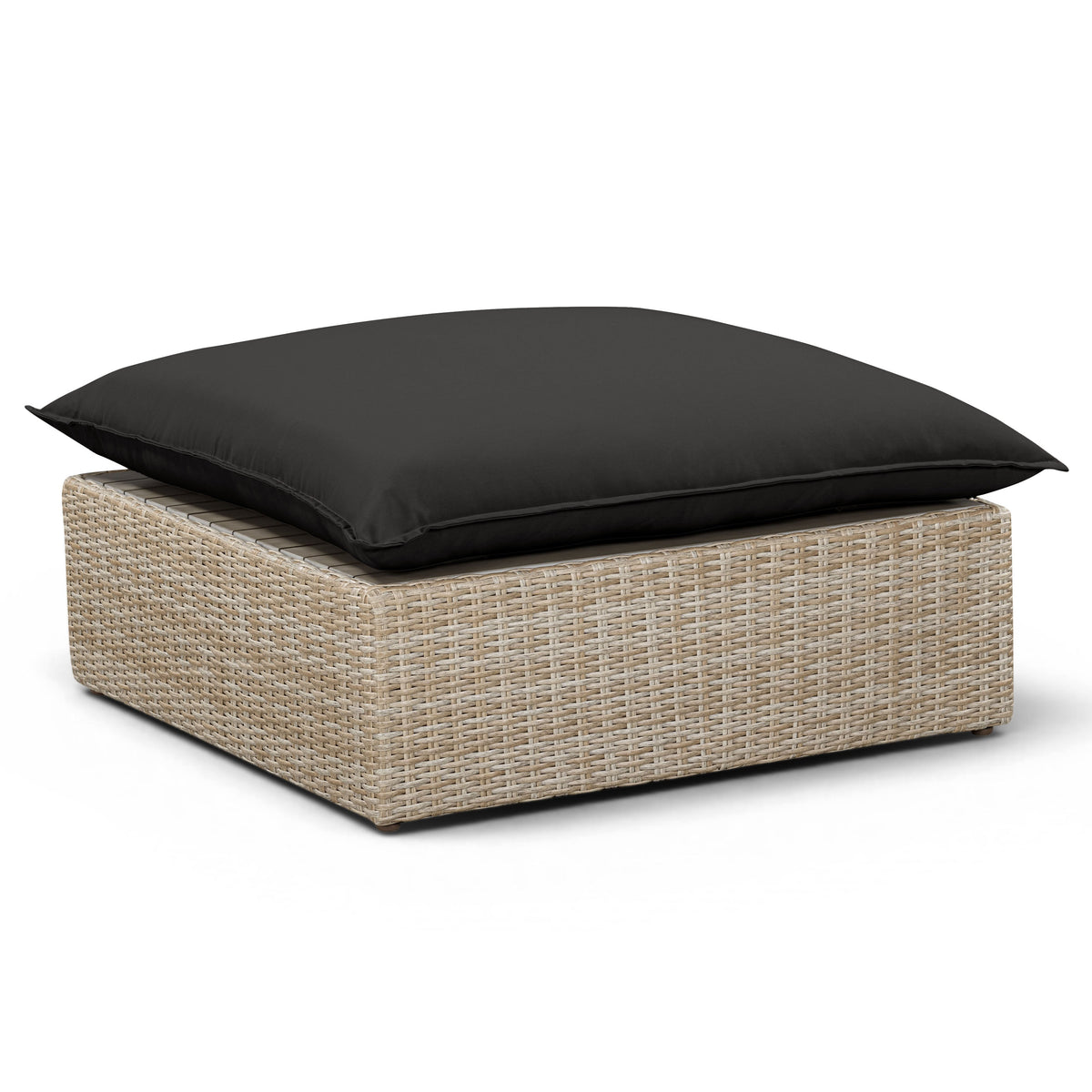 TOV Furniture Cali Black Performance Wicker Outdoor Ottoman in black wicker, primary product view