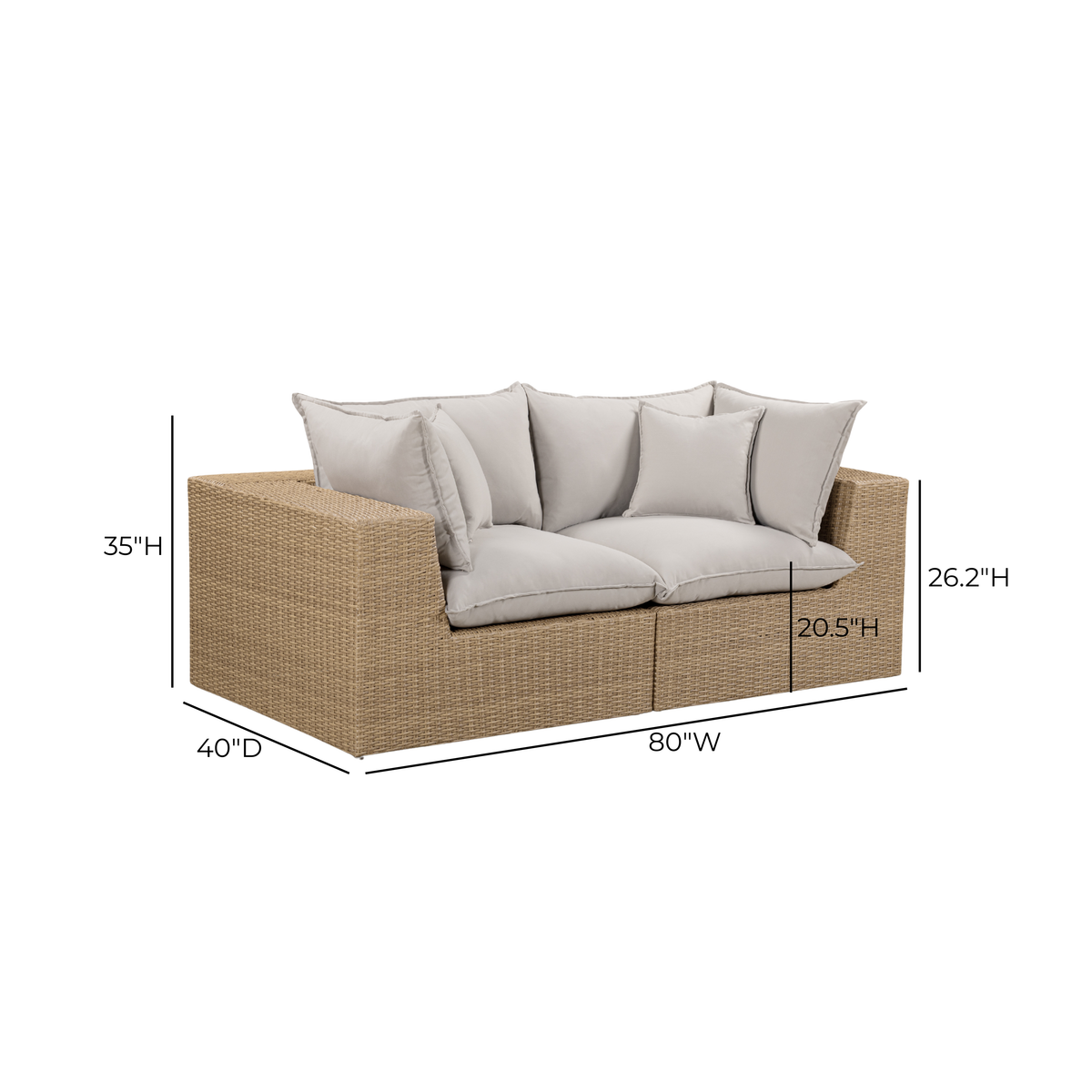 TOV Furniture Cali Gray 80in Performance Wicker Outdoor Loveseat