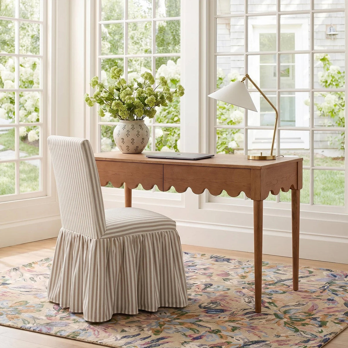 TOV Furniture Gertrude Khaki Striped Performance Linen Skirted Dining Chair