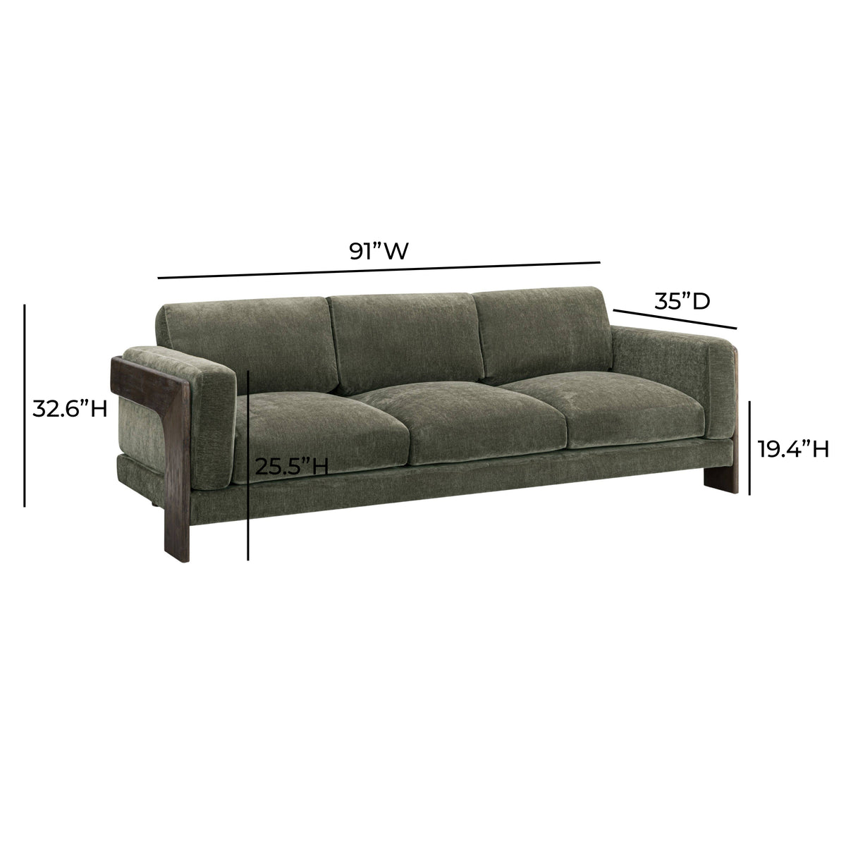 TOV Furniture Elyn Olive Green 91in Sofa