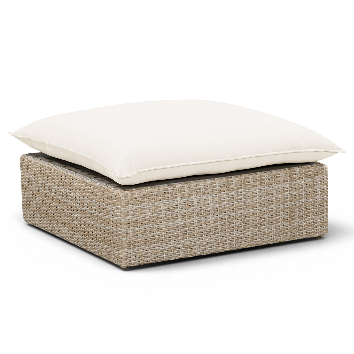 TOV Furniture Cali Cream Performance Wicker Outdoor Ottoman in cream wicker, primary product view