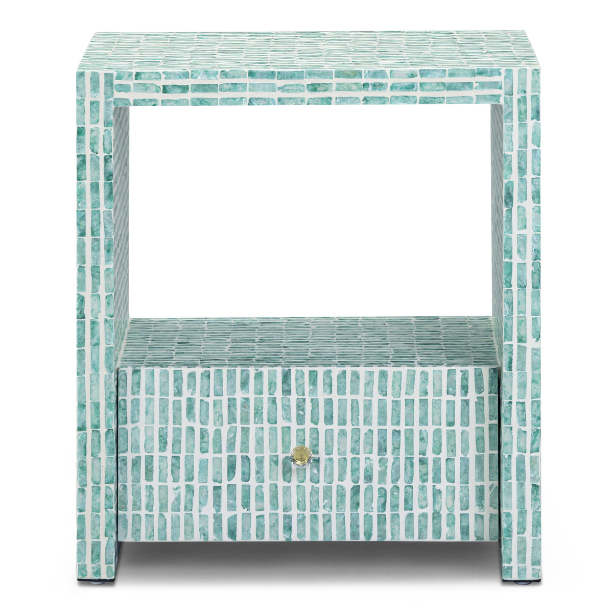 TOV Furniture Tia 20" Mother of Pearl Nightstand in blue mother-of-pearl shell, primary product view